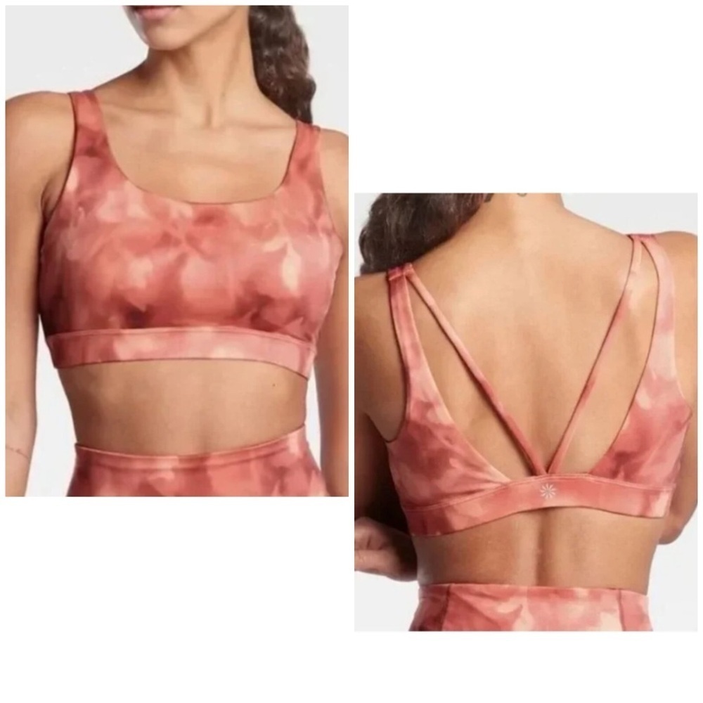 Athleta Exhale Printed Bra XS - Serene Island Coral, Strappy Back, Med Support